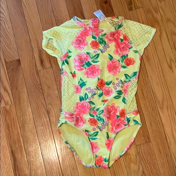 Art Class Yellow Floral Kids Swim One Piece - Picture 1 of 6